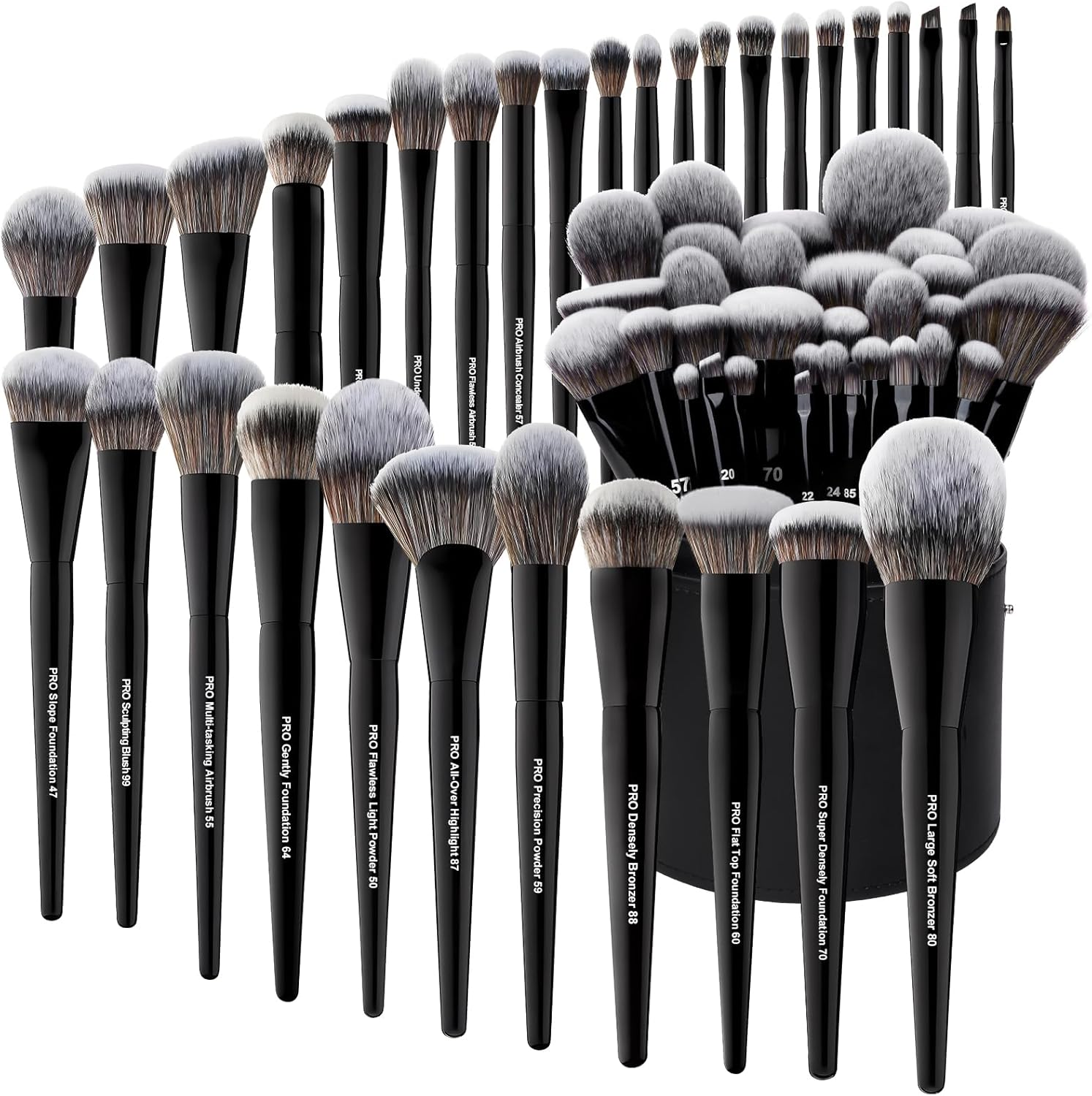 Bueart Design 32Pcs PRO Grade Makeup Brushes Set with Super Large Holder, Premium Ultra-Soft Synthetic Foundation Contour Powder Blush Concealer Eyeshadow Classic Black Make up Brush