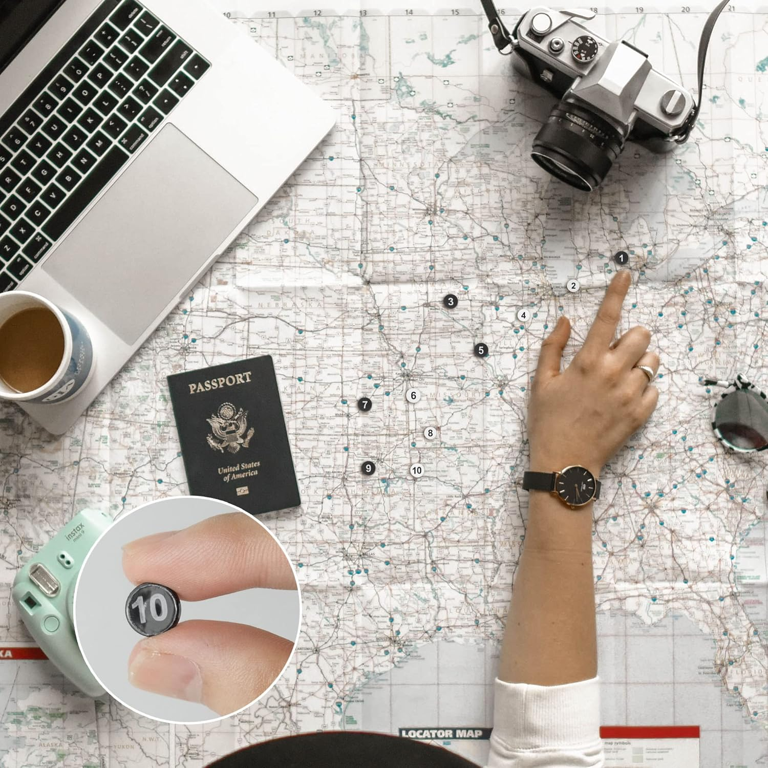 Soug 200Pcs Numbered Push Pin Tacks, 1-100 Sequential Number Tacks Push Pins, 11Mm Diameter 16Mm Length Thumbtacks for Maps, Presentations, Photo, Poster (Black and White) image number 3