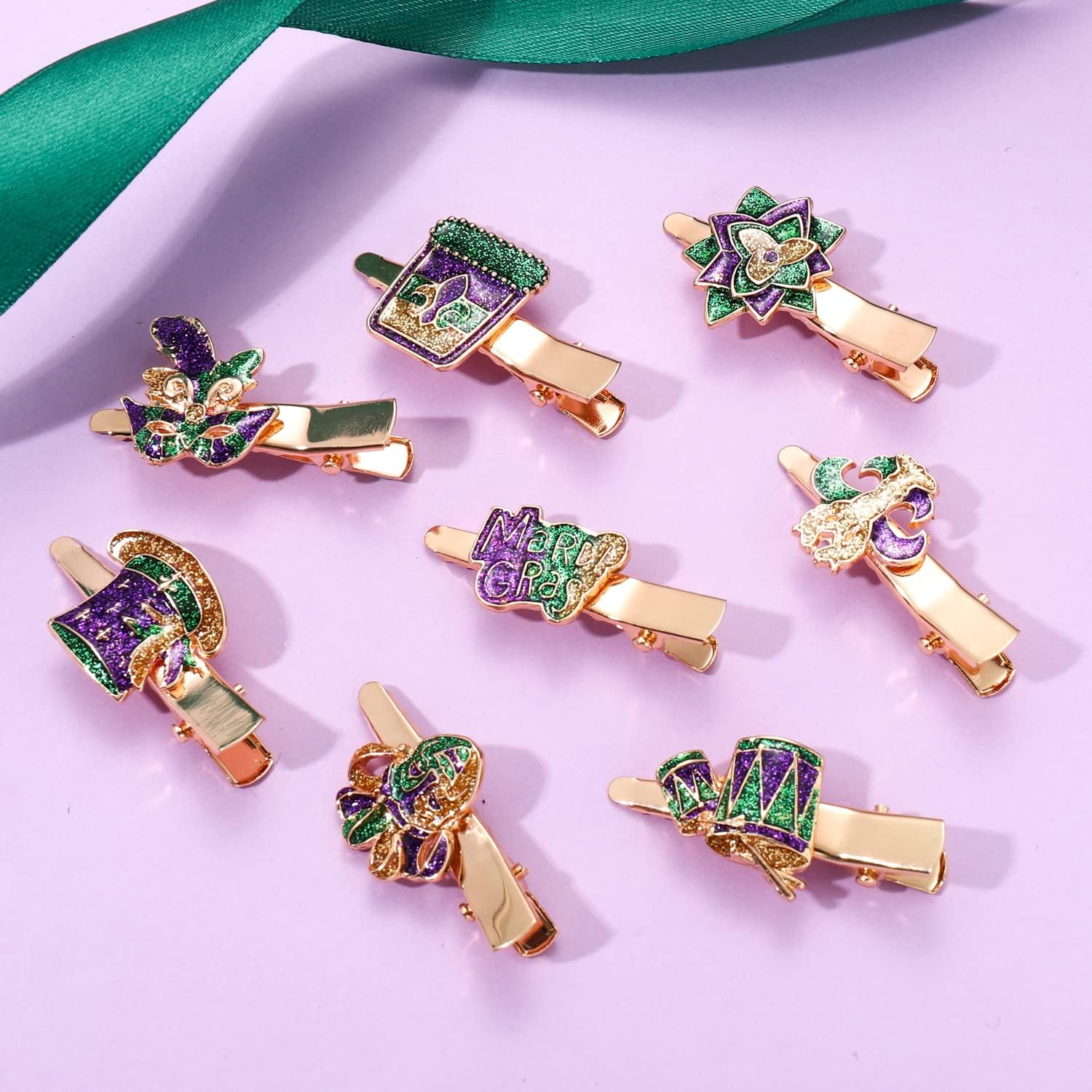Mardi Gras Hair Clips for Women (8PCS SET 2) image number 3