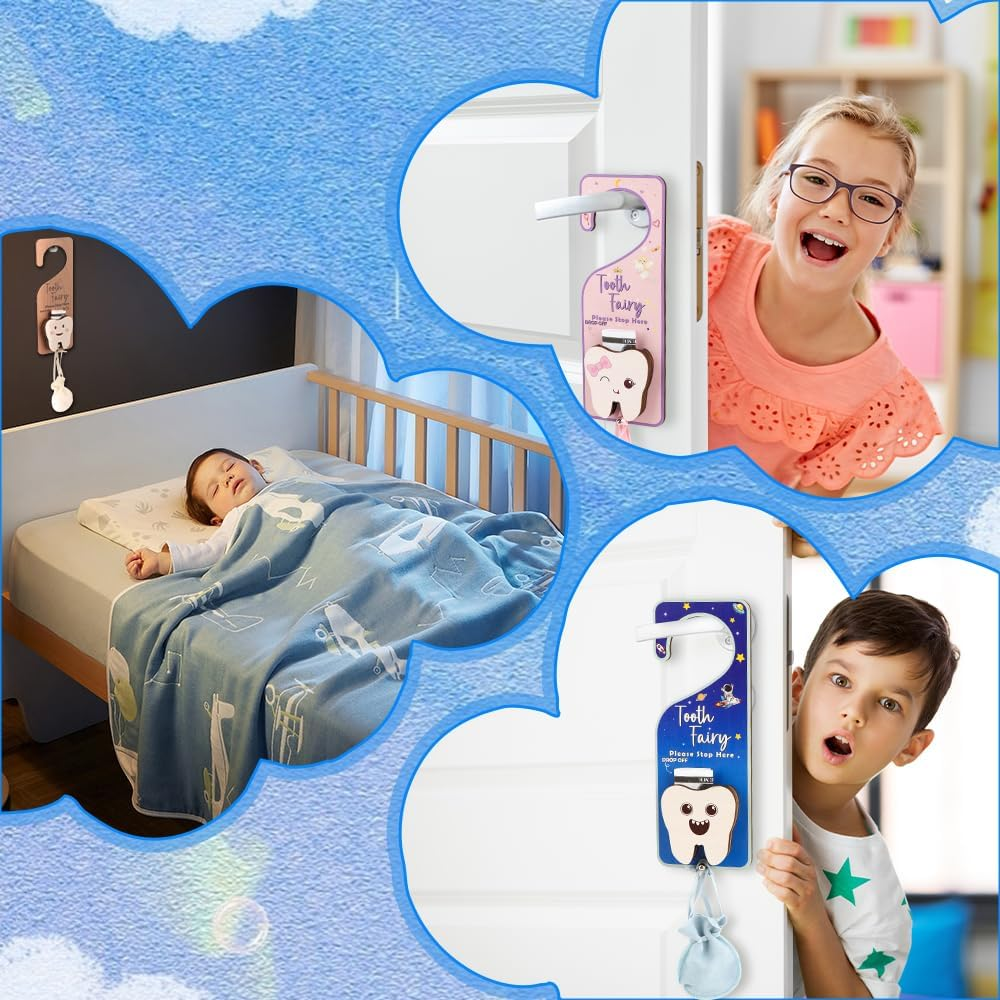 WALLFID 3Piece Set,Tooth Fairy Tooth Holder,Tooth Fairy Door Hanger,Keepsake Bottle & Velvet Bag for Lost Teeth,Encouraging Gift for Boys and Girls. (Astronaut) image number 4