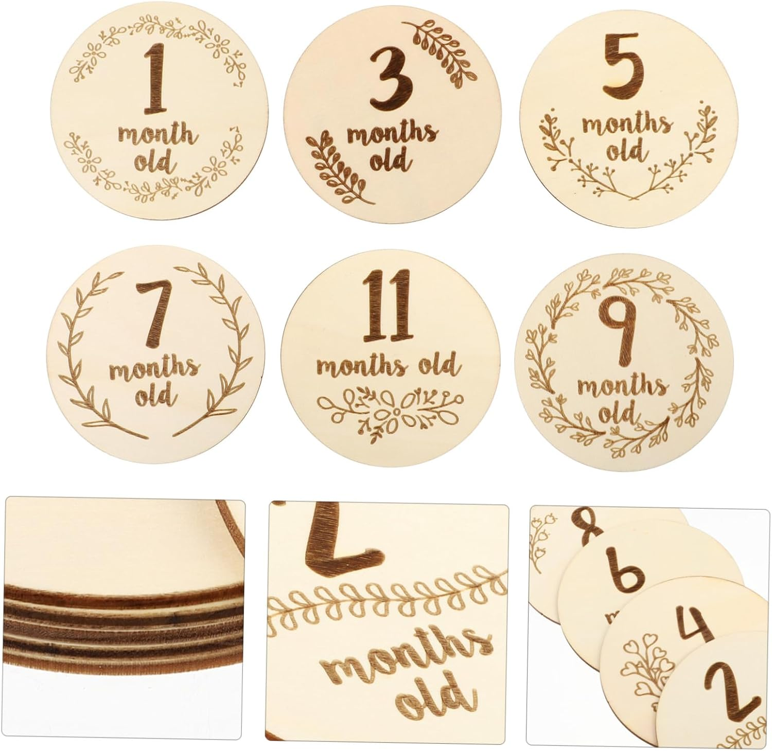 6Pcs Double Sided Birth Month Cards Photo Props Newborn Monthly Milestone Keepsake with Rounded Edges for Social Media Sharing and Memorable Albums image number 4