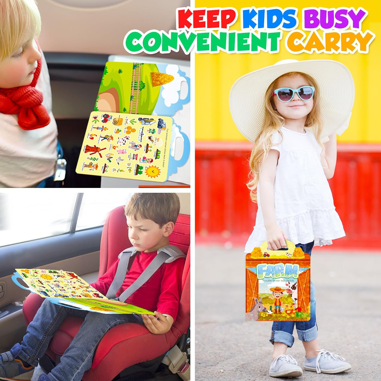 Reusable Sticker Book for Kids,3D Jelly Stickers Toddlers Activity Book for Boys Girls Road Trip Toddler Airplane Train Travel Essentials Toy,Birthday Gifts for Age 2 (Farm) image number 3