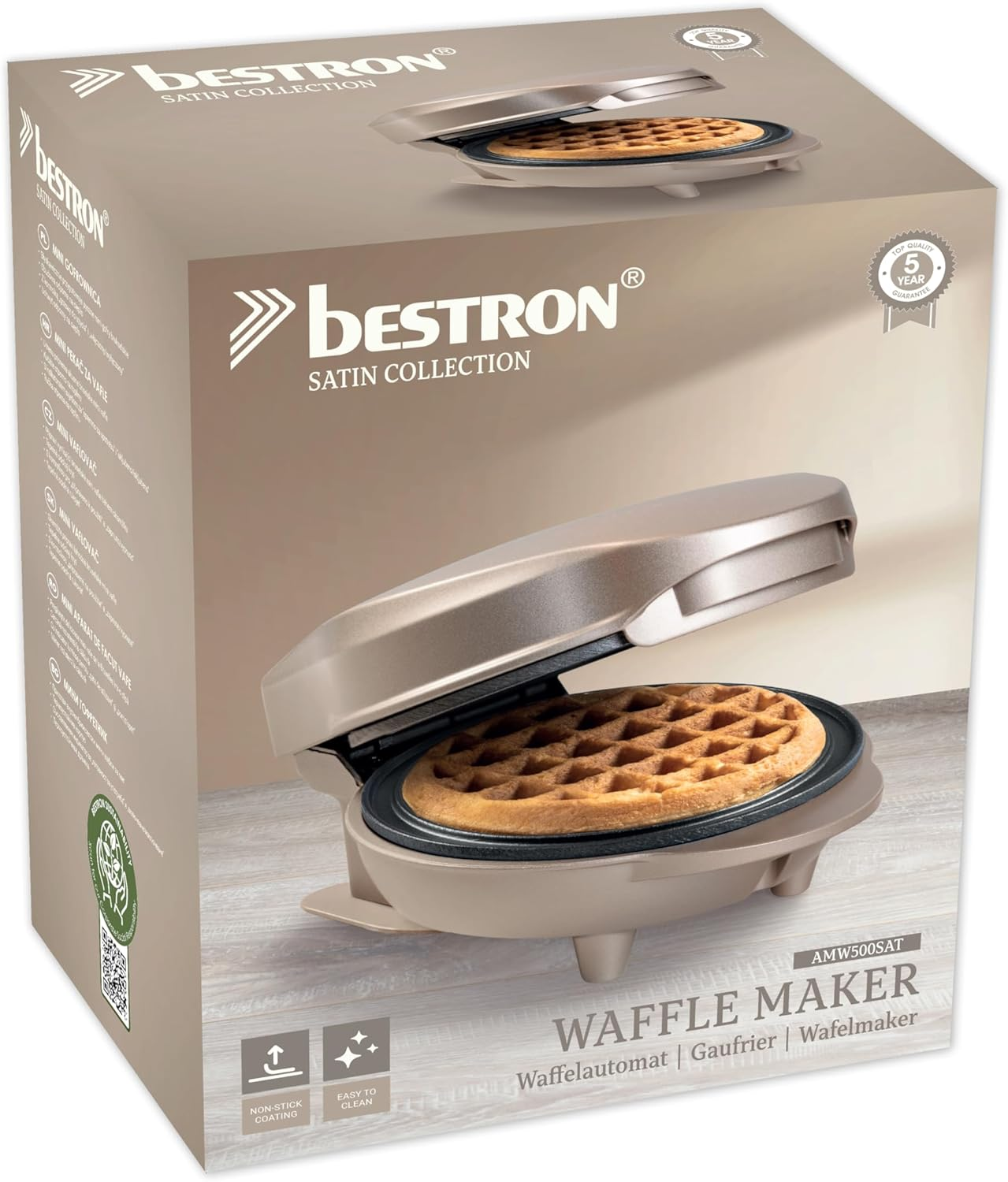 Bestron Mini Waffle Maker for Classic Waffles, Small Waffle Maker with Non-Stick Coating for Children'S Birthdays, Family Parties, Easter or Christmas, Design: Retro, Colour: Light Beige - Blue image number 2