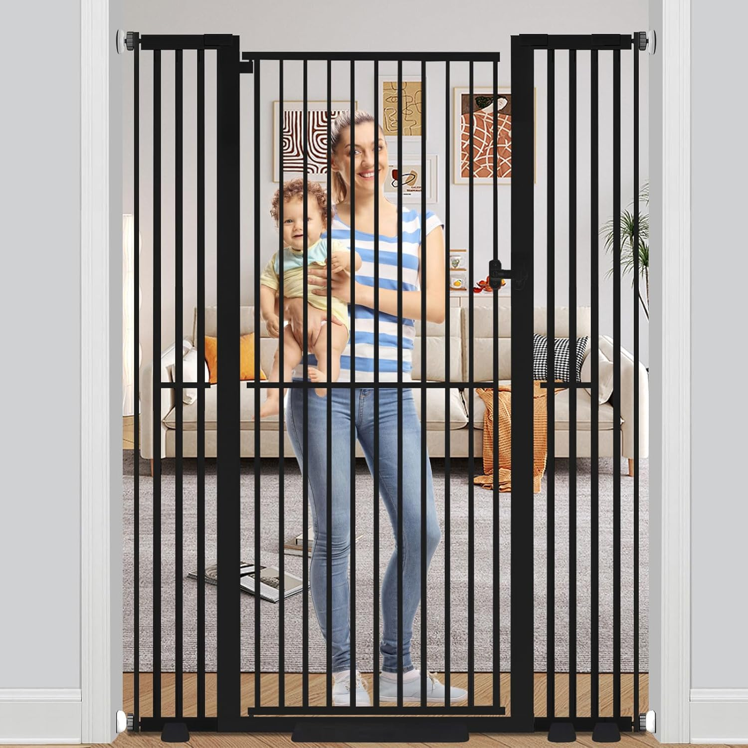Extra Tall 180Cm Pet Gate for Cats and Dogs, Tall Cat Gate Indoor, Baby Gate for Doorways and Stairs, Metal Walk through Cat Safety Gate, No Drill Cat Gate for Hallway, Fits 76&ndash;118Cm Wide Openings