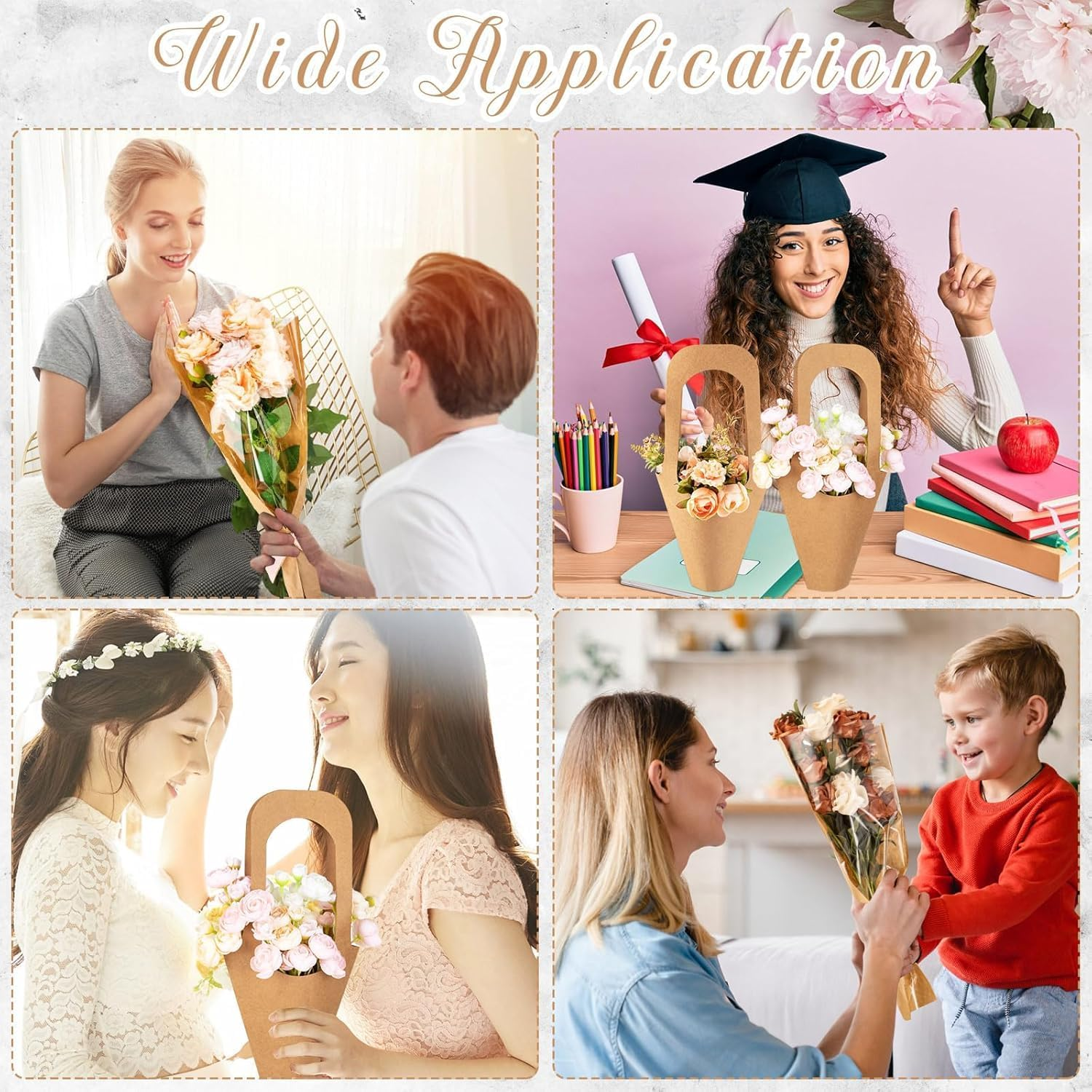 50 Pcs Flower Wrapping Bags, Clear Kraft Paper Bulk with 4 Pcs Kraft Bouquets Wrap Bags, Floral Packing Sleeves for Bouquet Bridal Shower Wedding Birthday Graduation Anniversary Supplies image number 5