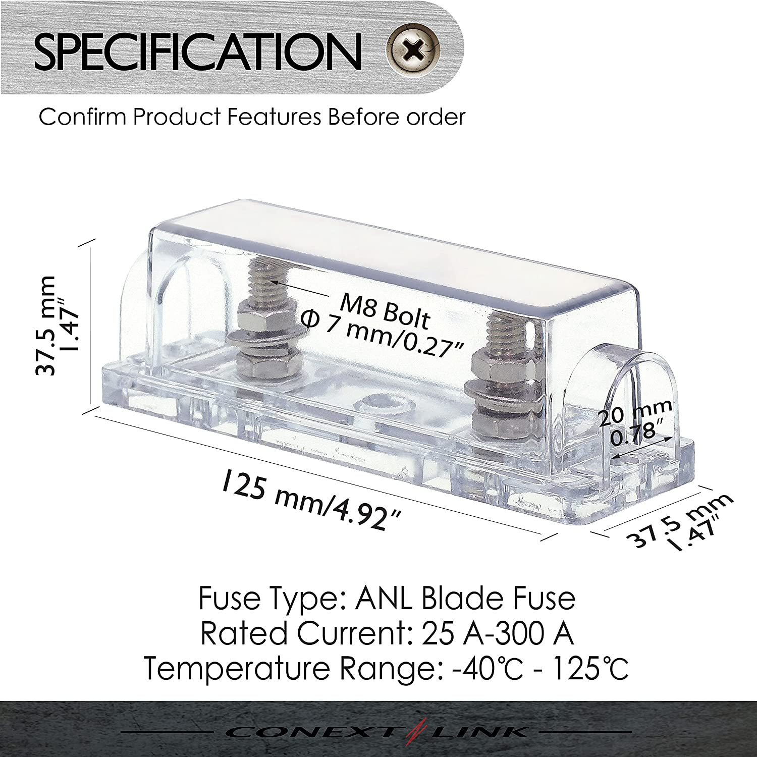 Conext Link FHA50 ANL Inline Fuse Holder Nickel 1/0 2 4 GA AWG Gauge without Fuse 5 Pack image number 5