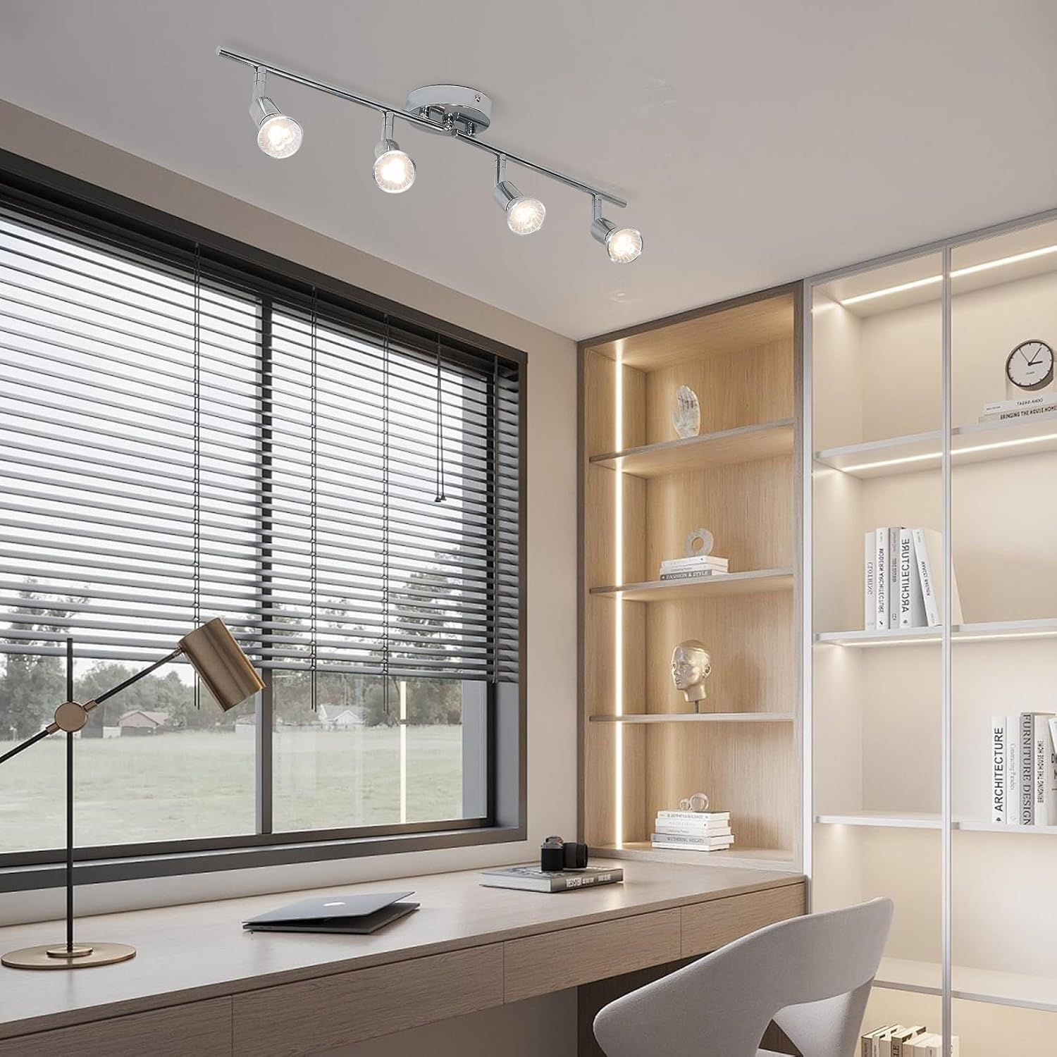 Ganeed 4-Light Track Lighting, Flush Mount Ceiling Spot Lights Fixture, Modern LED Track Light with Chrome Flexibly Rotatable Light Head for Kitchen Living Room, 4&times;GU10 Bulb (Included) - Black-24W/L82Cm image number 4