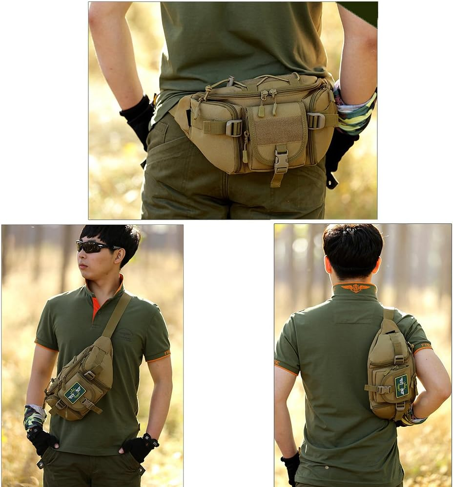 CREATOR Tactical Waist Pack Portable Fanny Pack Outdoor Hiking Travel Large Army Waist Bag Military Waist Pack for Daily Life Cycling Camping Hiking Hunting Fishing Shopping - Black - Brown image number 3