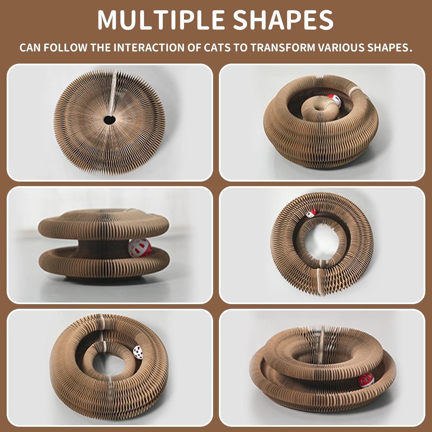 1 Pack Magic Organ Cat Scratching Board, Cardboard Scratcher Pad Accordion for Cats, Foldable Recyclable Comes with Ball image number 1