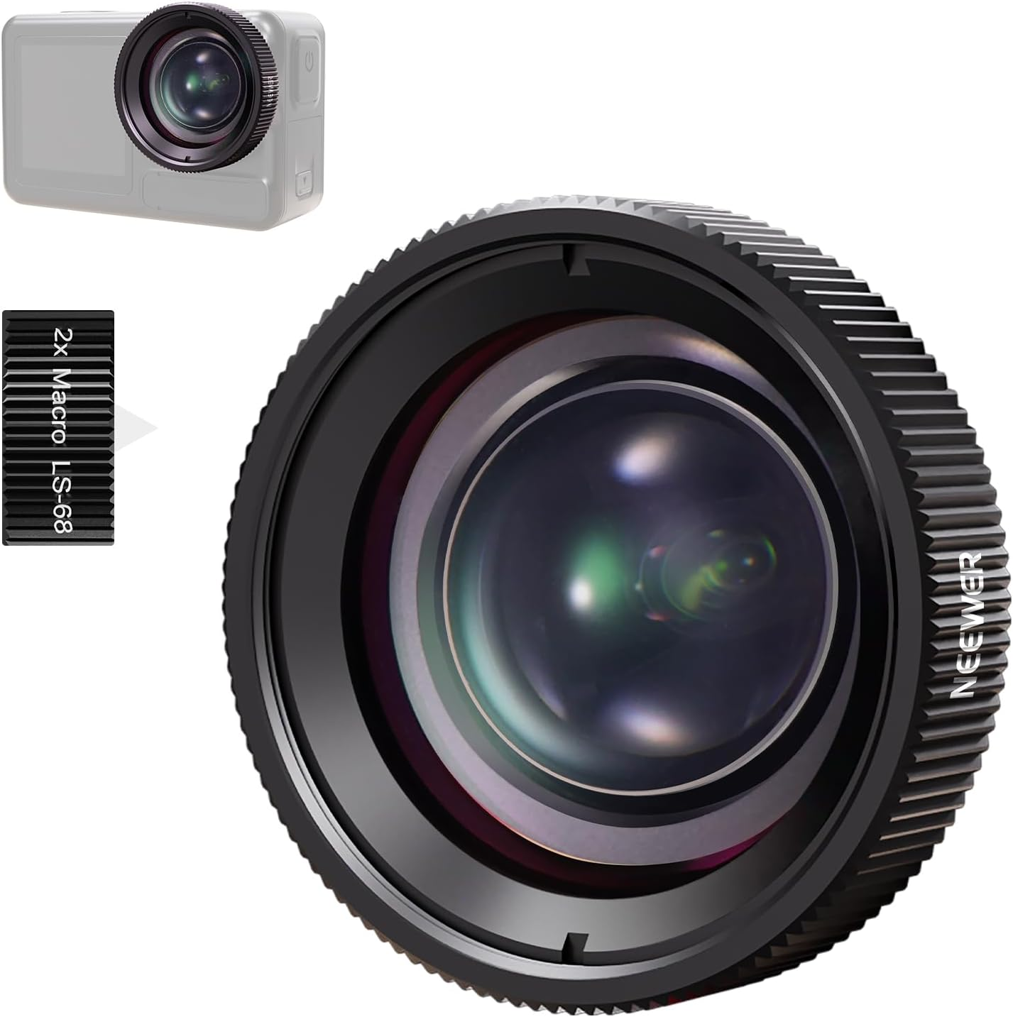 NEEWER Macro Lens Compatible with DJI Osmo Action 5 Pro/4 Action Camera, 2X Magnification, 2 Elements in 1 Group, 3-4Cm Focal Distance, Close up Photography Accessory, Not Waterproof, LS-68