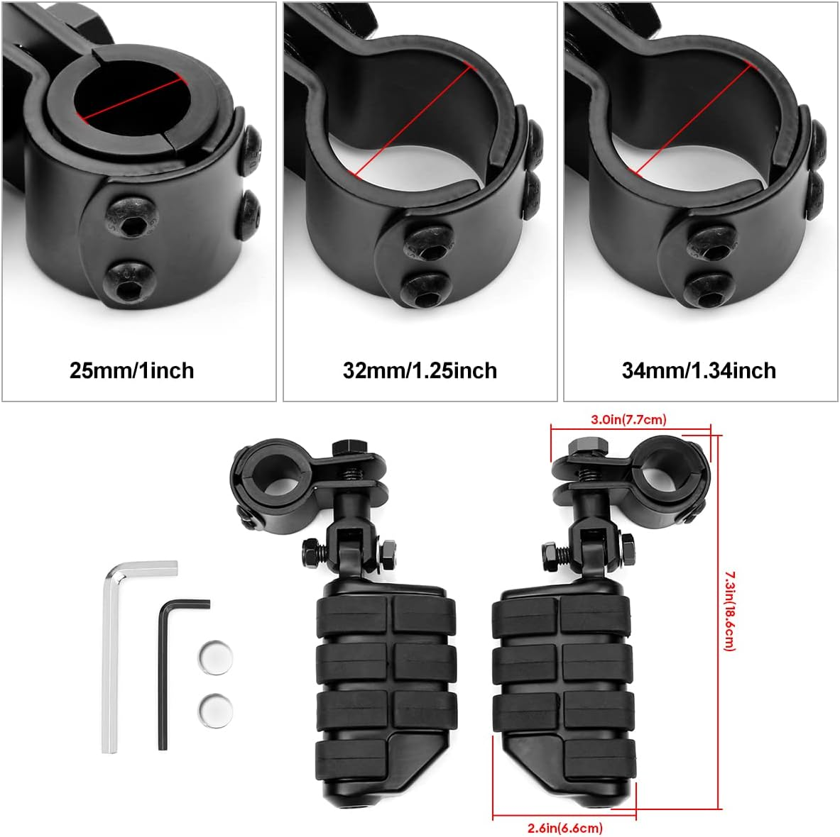 Motorcycle Foot Pegs Foot Rest Highway Footpegs Compatible with Road King Street Glide Honda Kawasaki Suzuki Yamaha 25Mm 32Mm 34Mm (Black)