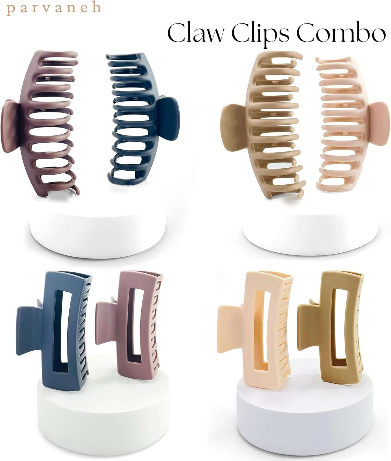 Parvaneh 8 Pack Claw Clips,4.3-Inch Large & 3.5-Inch Square Hair Clips Medium,Hair Clips Set for Women Hair Styling,Rubberized Matte,Strong,Neutral Colors image number 5