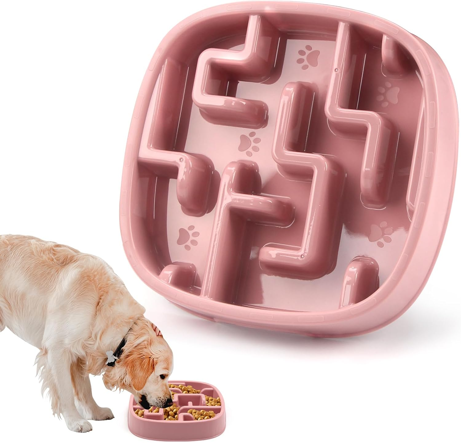 Coolplay Dog Bowl Slow Eating Dog Bowl Slow Eater Dog Bowls Dog Puzzle Square Bowl for Pets Rose Red image number 2