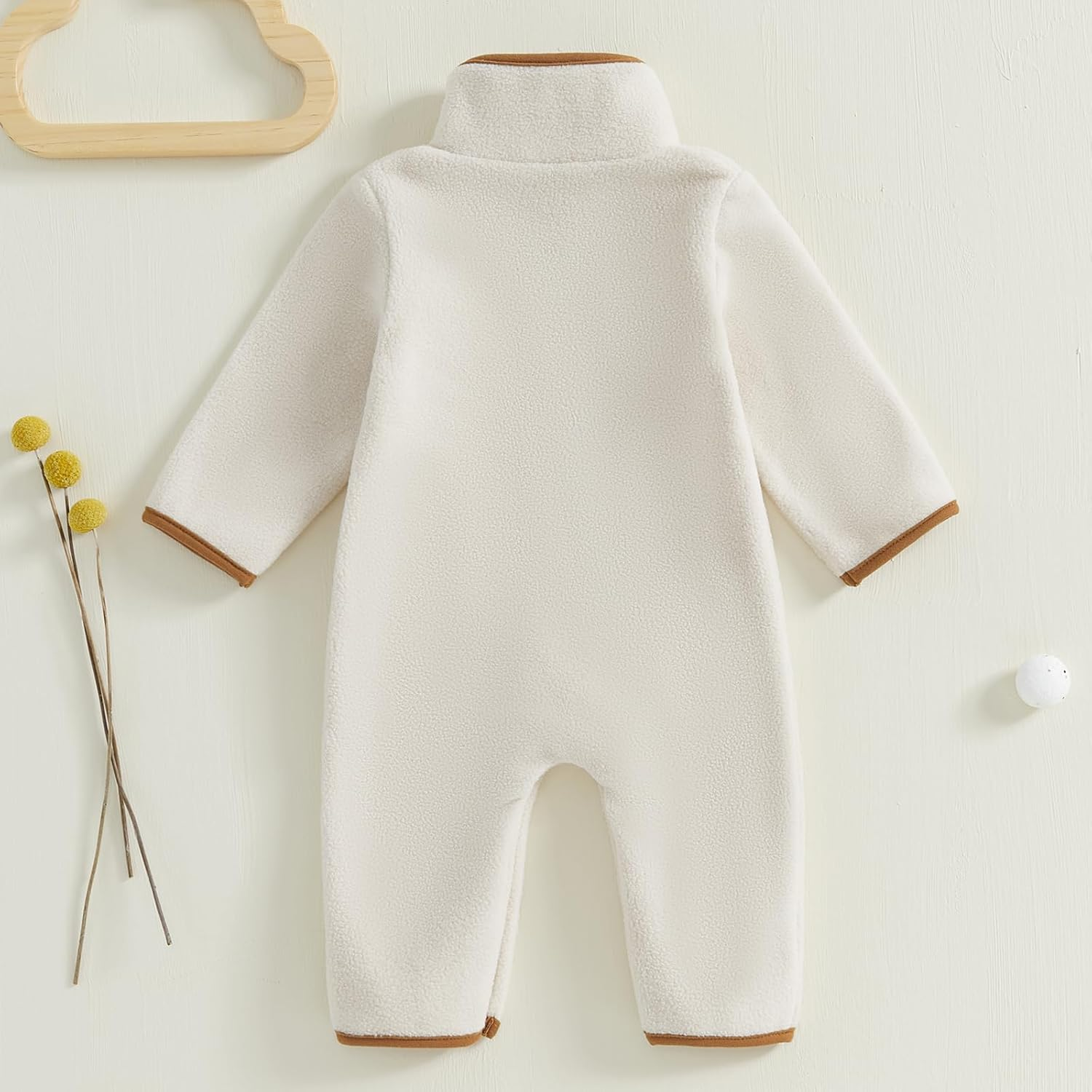 Bemeyourbbs Newborn Baby Boy Girl Winter Clothes Warm Zipper Fleece Romper with Pockets Long Sleeve Jumpsuit One Piece Outfit image number 1