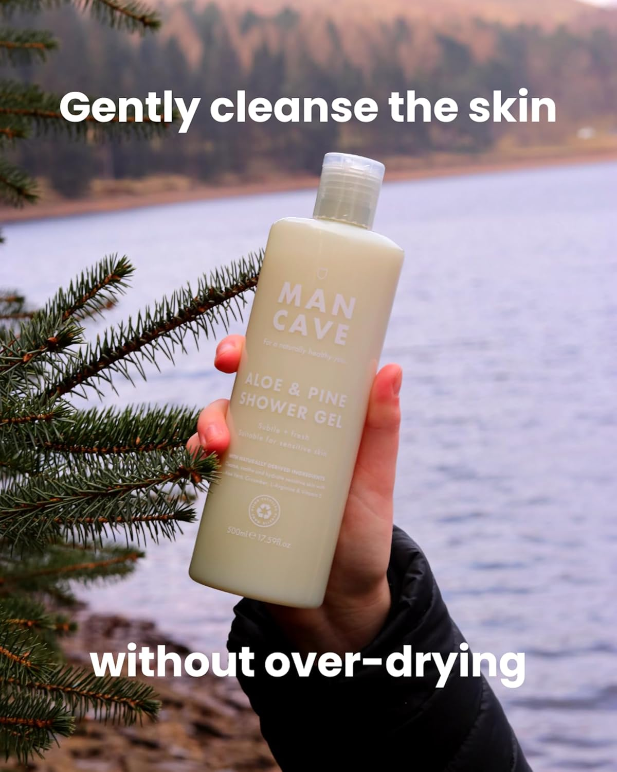 Mancave Shower Gel Men for Sensitive Skin - Aloe and Pine 500 Ml - Sulphate Free and Natural, Vegan, Cruelty Free, Recycled Packaging, Sensitive Shower Gel Men image number 3