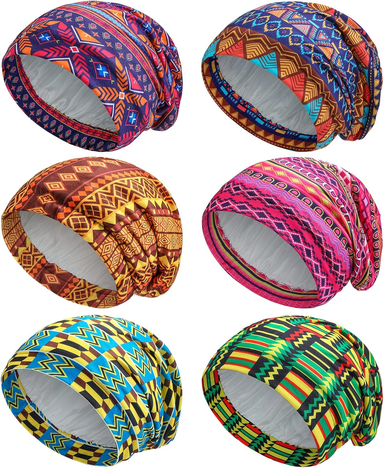 Sintege 6 Pcs Satin Lined Bonnet Sleep Cap for Women Men African Silk Soft Beanie Hair Sleep Wrap for Natural Curly Braids image number 3