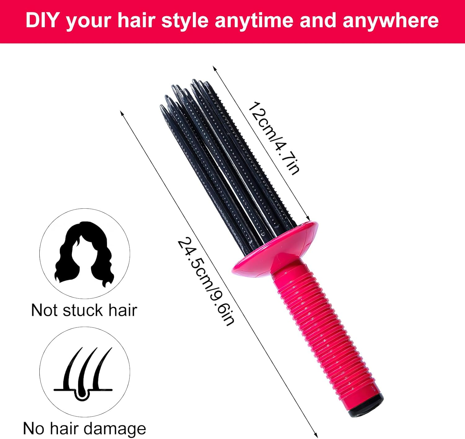 Hot Air Styling Brush, 9.6 Inch Heatless Curly Hair Brush for Fluffy Hair, Curlers for Travel, Home, Household Women Hot Air Combs for Fluffy Hair