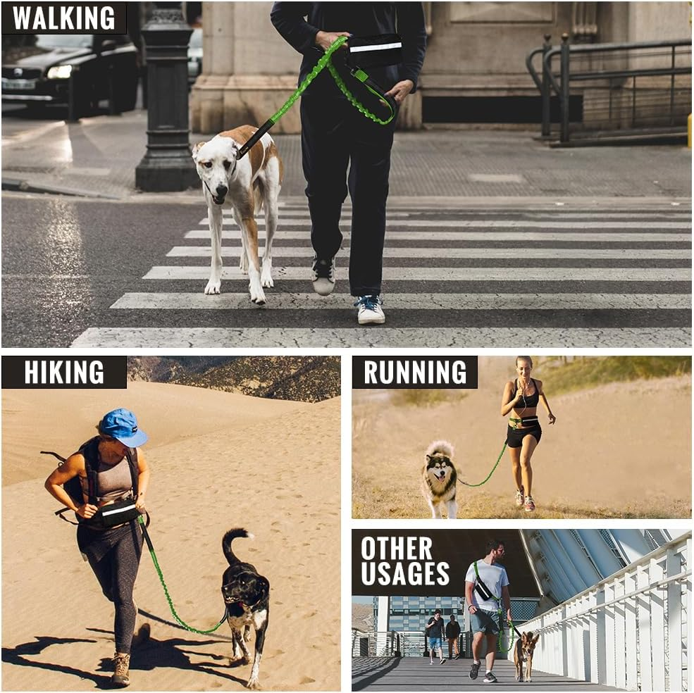 Plutus Pet Hands Free Dog Lead, Soft Padded Dual Handle Retractable Bungee Lead with Reflective Stitches, Adjustable Wasit Lead for Dog Walking Running Jogging, for Medium Large Dogs image number 4