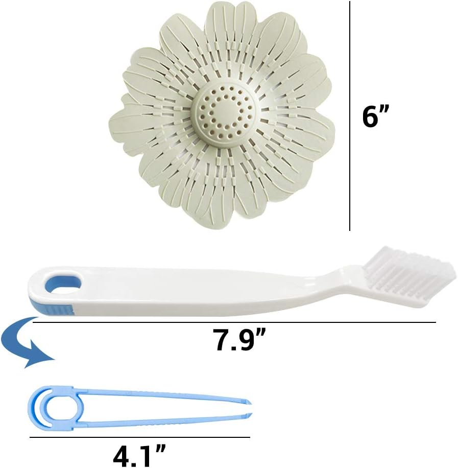 Daily Treasures 4Pack Drain Hair Catcher, Colorful Flowers Shape Hair Stopper Drain Protector Covers with 1Pcs Cleaning Brush-Easy to Install and Clean Suit for Bathroom Bathtub Laundry Kitchen Filter image number 2