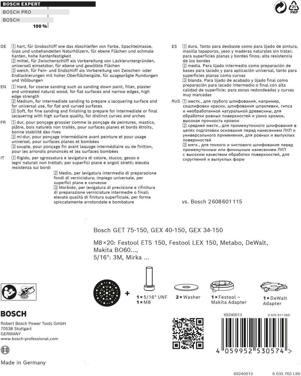 Bosch Accessories Professional 1X Expert Multihole Backing Pads Universal (Medium Version, &Oslash; 150 Mm, Accessories Random Orbital Sander) image number 5