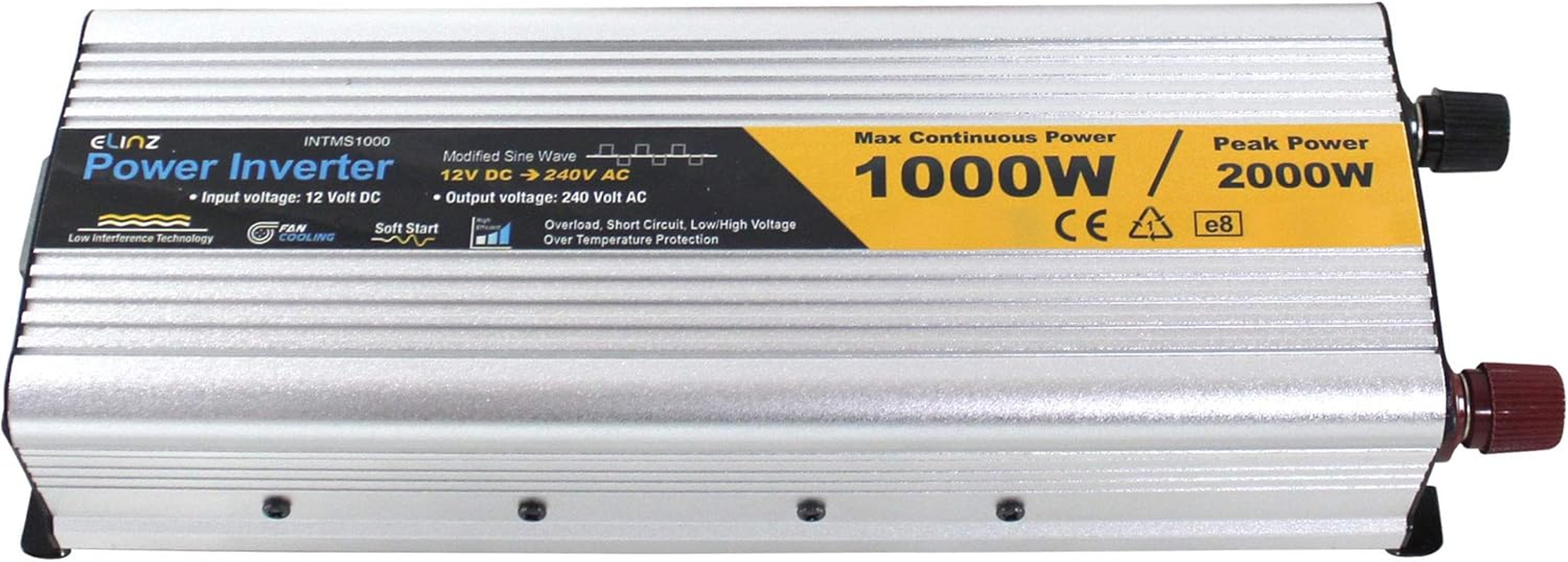 Elinz 1000W / 2000W 12V-240V Power Inverter Modified Sine Wave Camping Caravan Boat 2 Years Wty USB, >90% Efficiency, Compact, High Voltage Input Protection