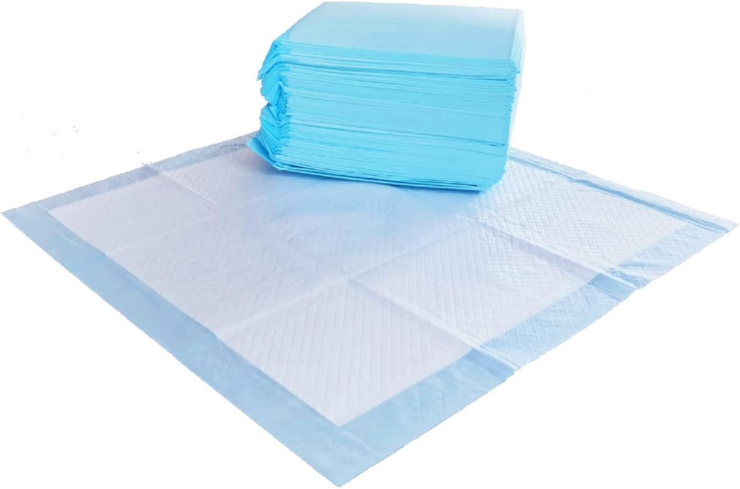 Amazon Basics Absorbent Puppy Pads for Potty Training and Incontinence, 5-Layer Leak-Proof Design, Quick-Dry Surface, Regular Size, 55.8 X 55.8 Centimeters, Scented, Pack of 100, Blue & White image number 5