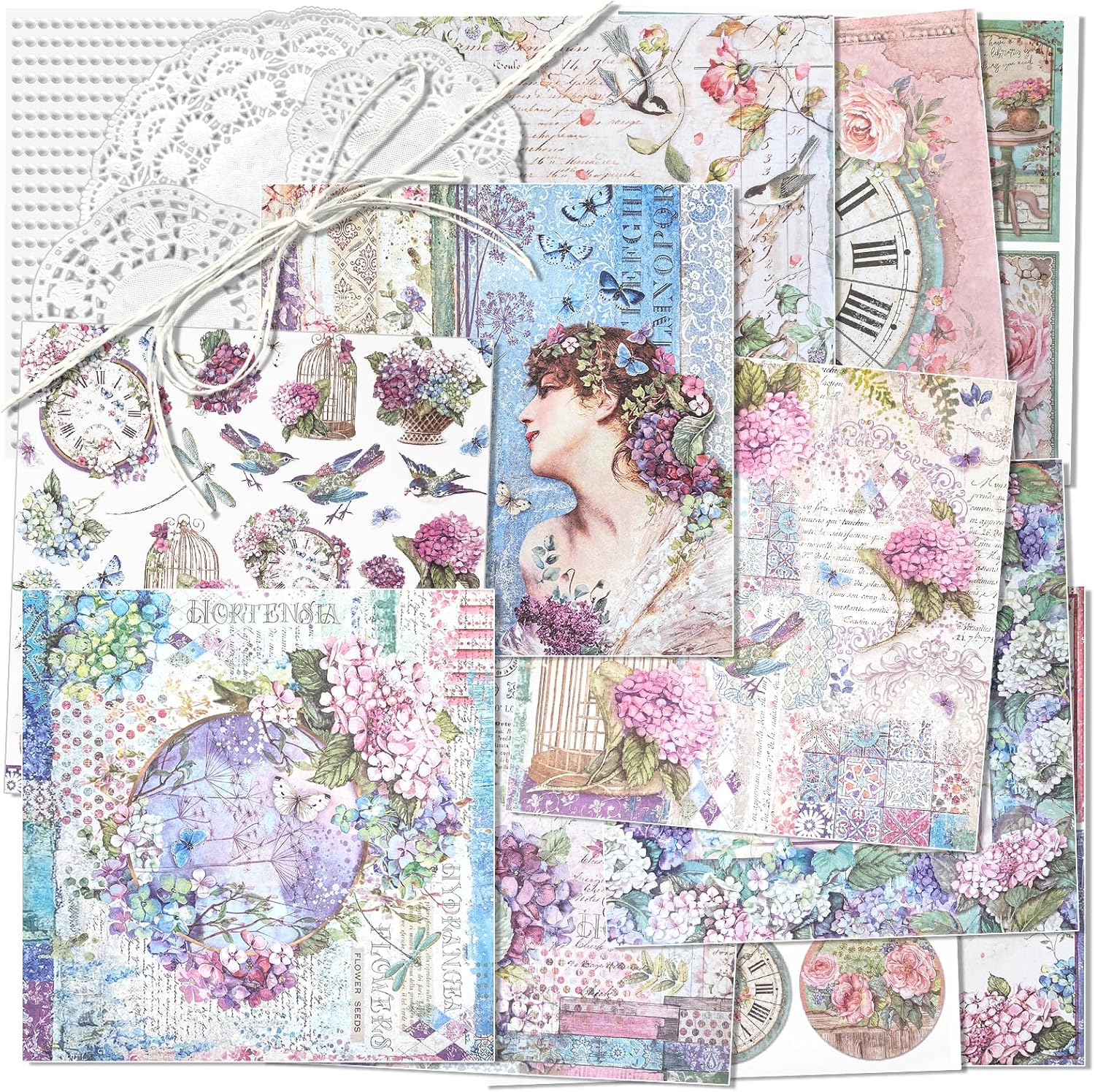 Vintage Pattern Paper Scrapbooking Paper Decorative Paper Decoupage Paper Single-Sided Various Designs No Repeat for Card Making Art and Craft Collage Gift Wrapping DIY Scrapbooking Diary (Spring) image number 2