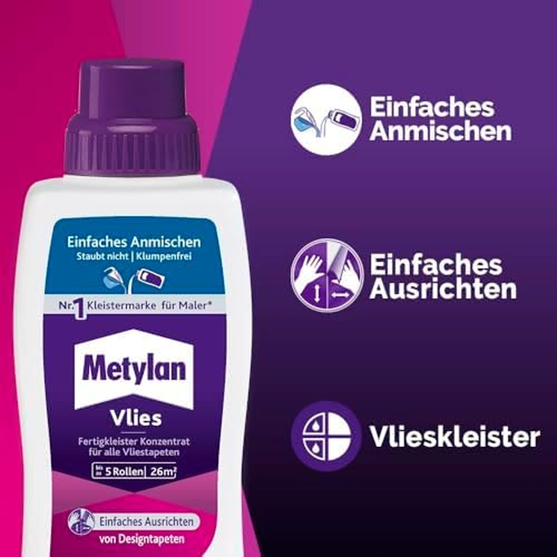 Metylan Non-Woven Ready Paste Concentrate, Wallpaper Paste for Non-Woven Wallpaper, Strong & Quick Mixable Paste for Immediate Use, 1 X 500 G image number 5