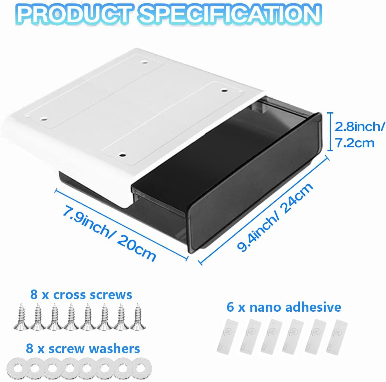 2 Pack Larger under Desk Drawer Organizer, Slide Out Desk Drawer, Clear Plastic Drawer under Desk for Office, School, Home, Hidden Desktop Organizer Pen Holder for Desk Self-Adhesive (BLACK) image number 3