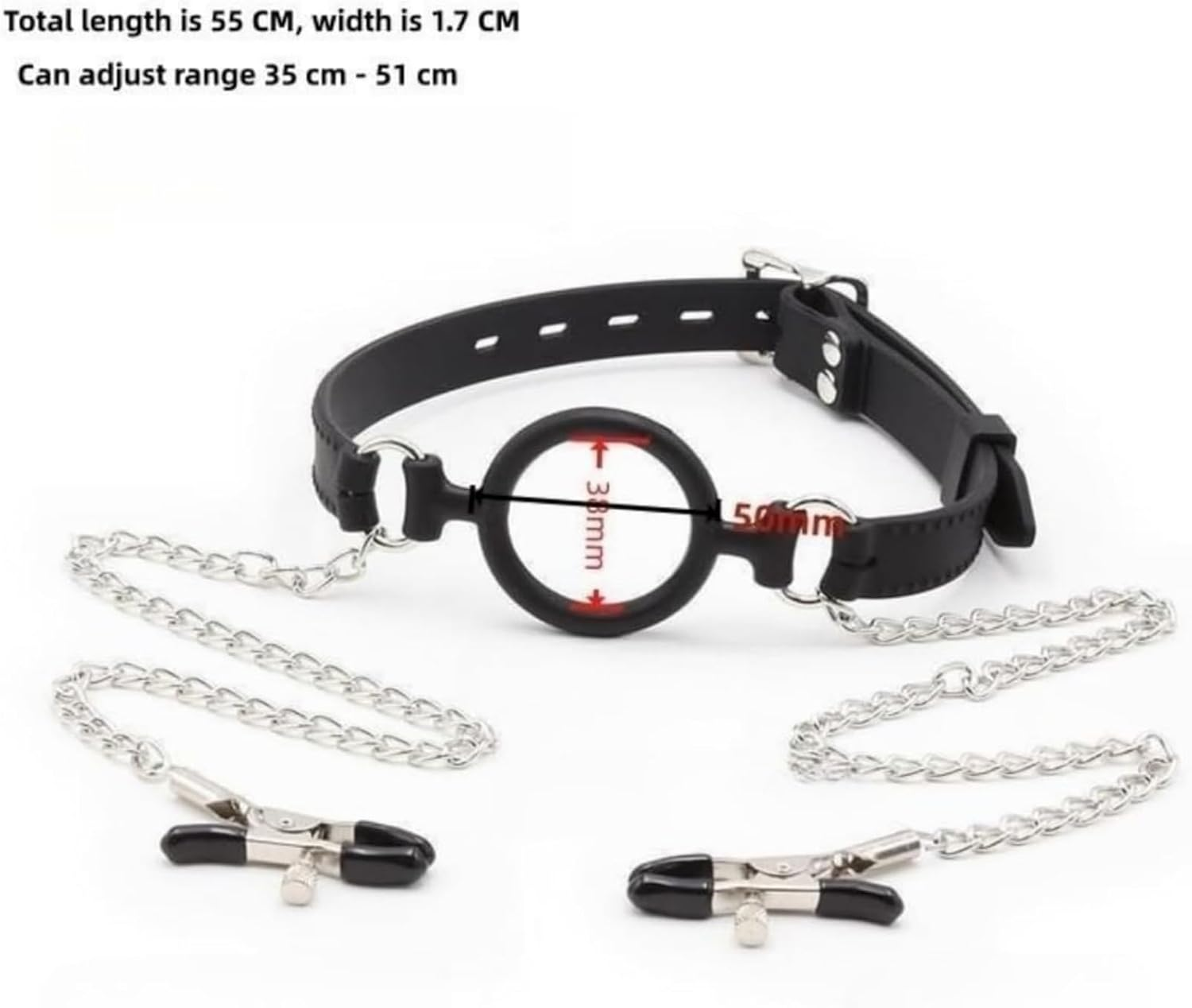 Silicone Open Mouth Ring Gag with Adjustable Nipple Clamps O-Ring Gag with Nipple Clamps Breast Sensual Bondage Nipple Clips image number 5