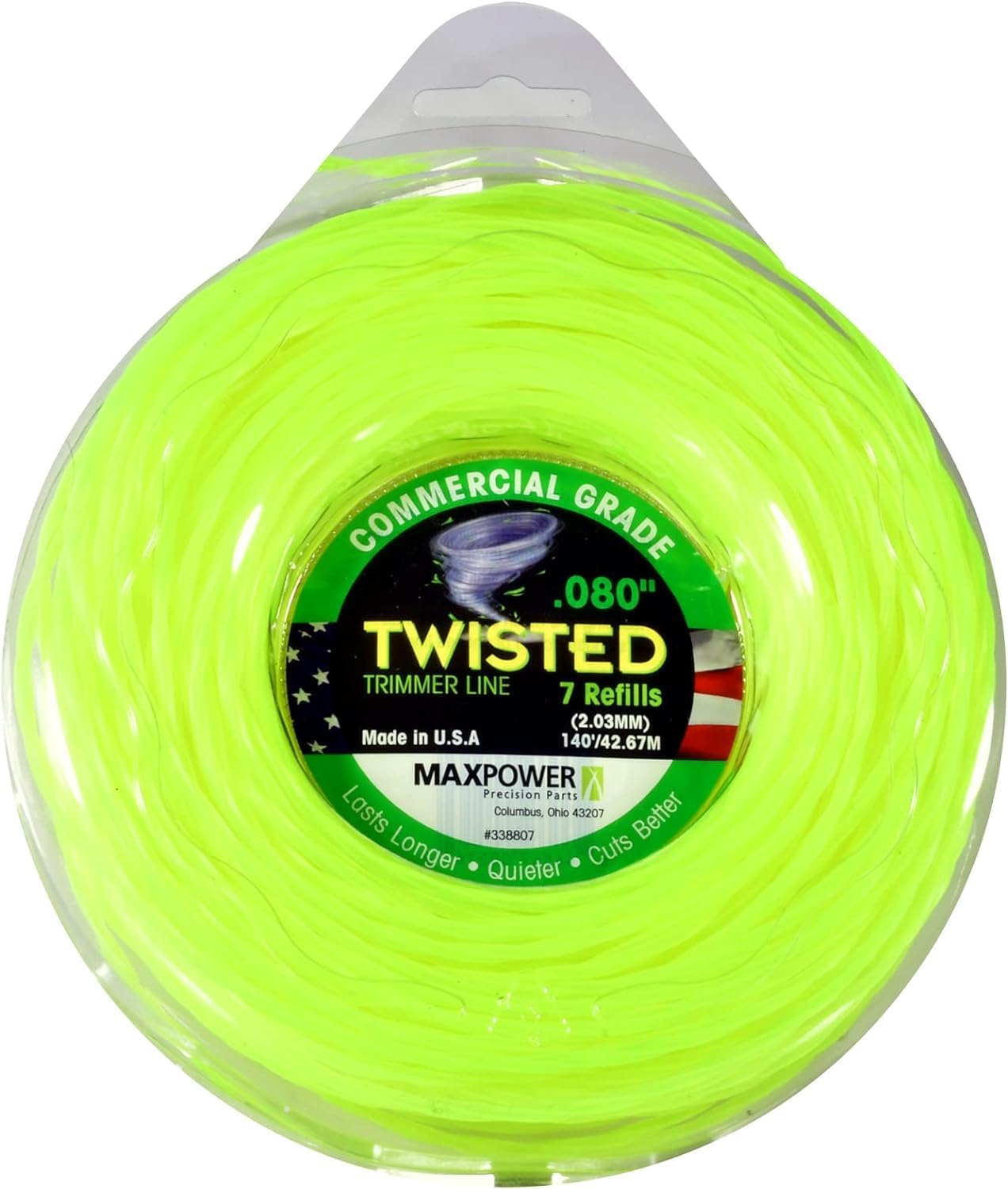 Maxpower EU-338807 Co-Polymer Trimmerfaden 2 Mm - 42 Meter L&auml;nge Quadratisch Gedreht, Neongelb, Neon Yellow image number 3