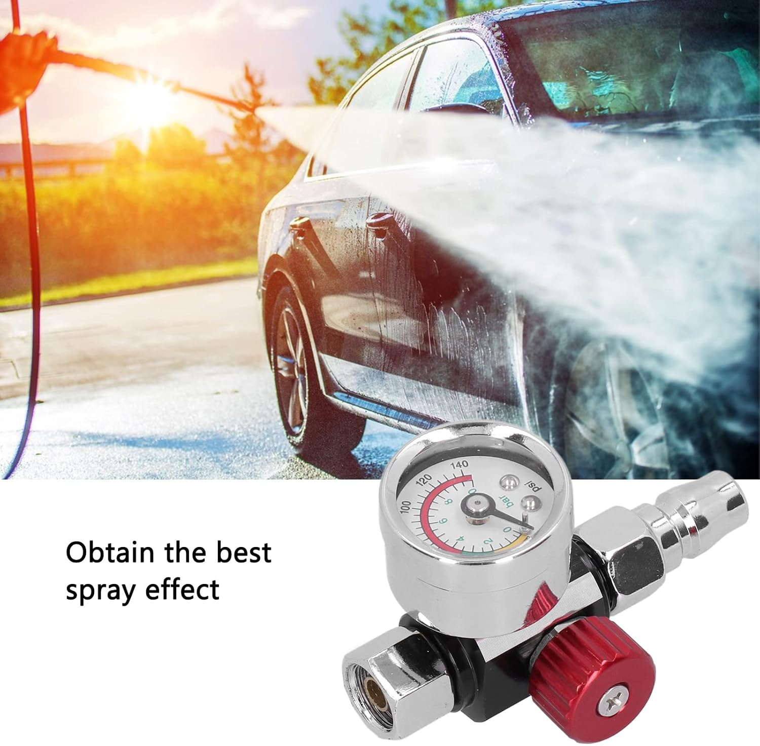 G1/4In Thread Spray Paint Gun Air Pressure Regulator Adjusting Valve for Professional Paint Lovers or New Starter 0 to 140Psi/0 to 10Bar image number 2