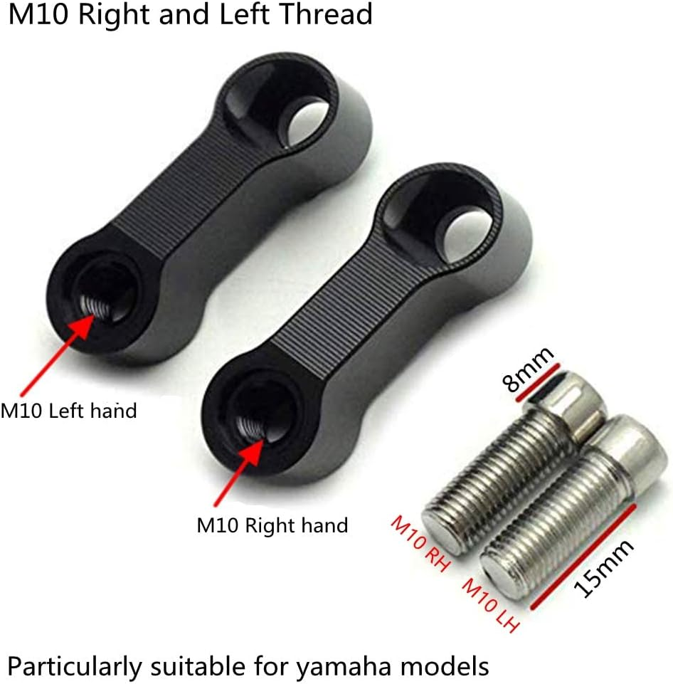 Motorcycle Bike Mirror Mount Risers Extenders Adapters Universal Rearview Side Mirror Adapter CNC Aluminum Right & Left Thread Black image number 1