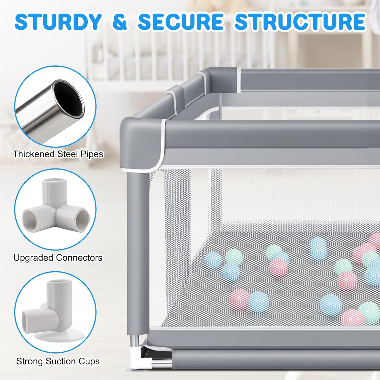 Extra Large Baby Playpen, Mankami 200 * 180Cm Baby Play Pen Yard for Babies and Toddlers Safety Baby Fence with Breathable Mesh Indoor & Outdoor Kids Activity Play Center image number 3