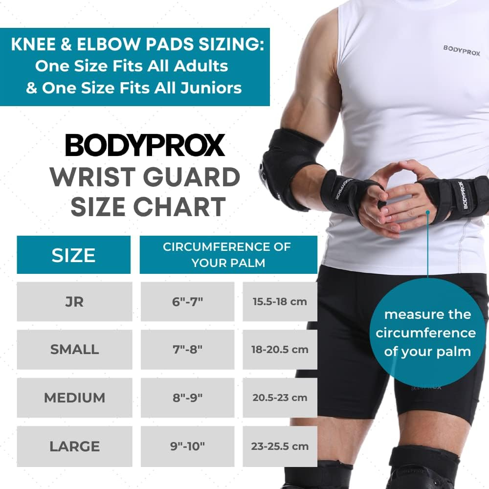 BODYPROX Knee Pads Elbow Pads Wrist Guards Set for Inline Skating, Skateboarding, Roller Derby, BMX Ride, and Rollerblading. image number 4