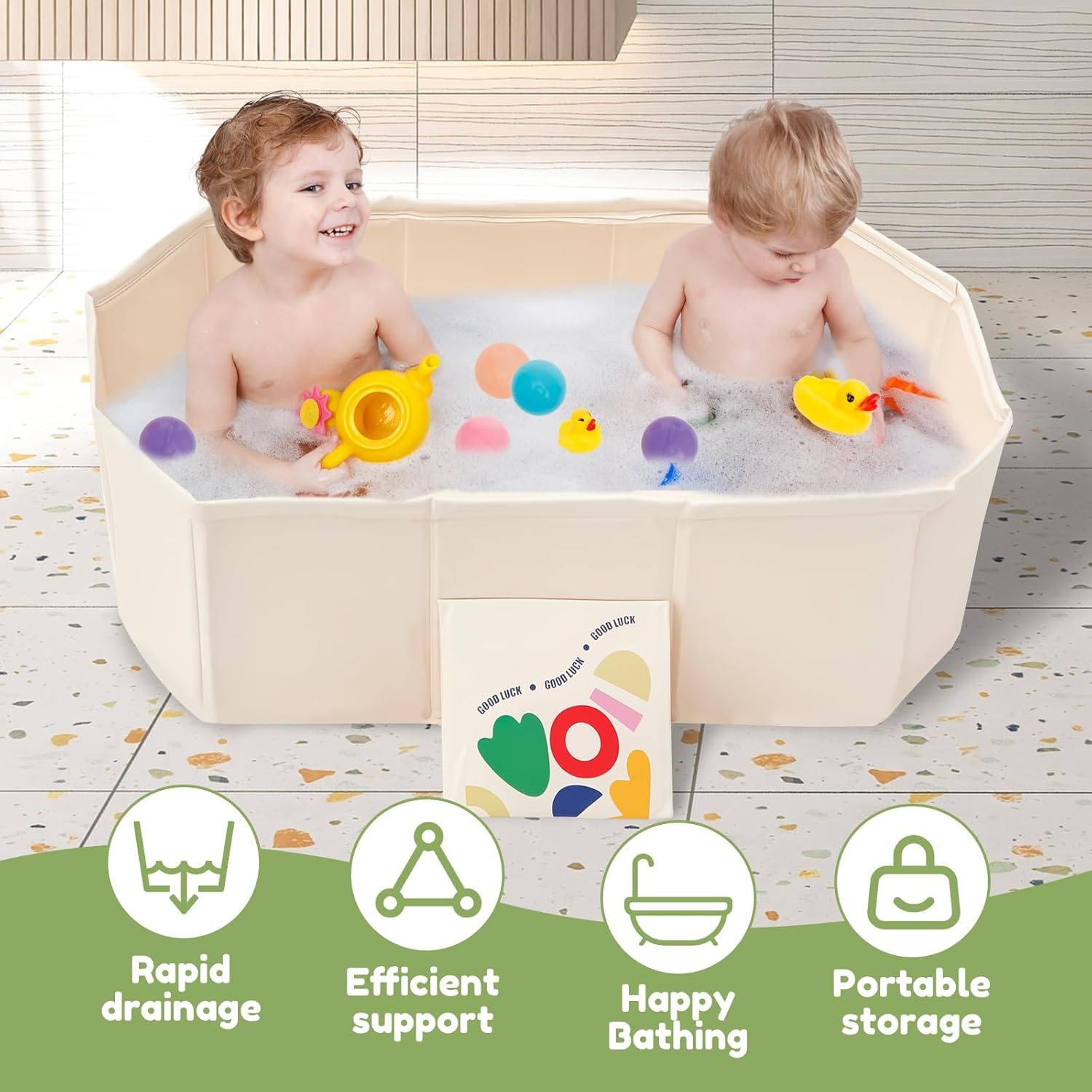 Collapsible Baby Bathtub, Foldable and Portable Baby Bath Tub, Sturdy & Thick PVC Pet Bathing Tub, Space Saving Small Baby Tubs for Home Use Toddler Pet and Infant (Color B) - Color B image number 4