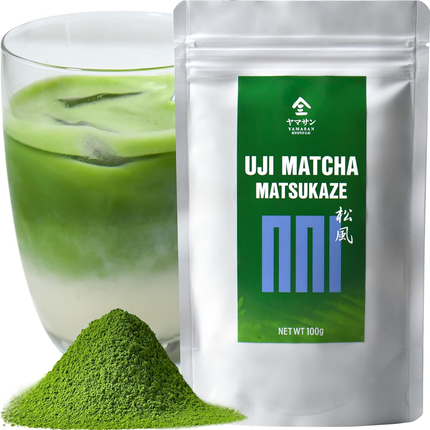 YAMASAN KYOTO UJI Barista Grade Matcha MATSUKAZE, for Lattes and Smoothies, Good Balance of Flavor and Aroma, Authentic Japanese Origin, Vegan, Sugar Free, Made in Uji, Kyoto, Japan 100G image number 2
