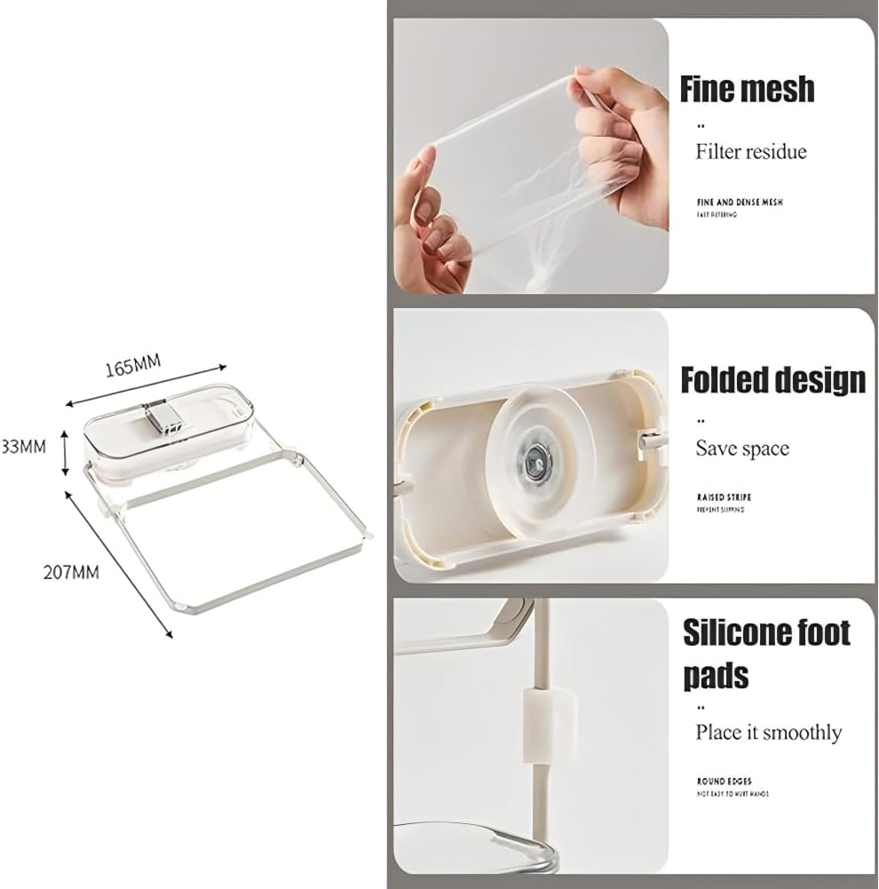 Suction Cup Sink Strainer,Removable Suction Cup Kitchen Sink Corner Residue Drain Strainer,Basket Filtering Mesh Sink Strainer for Kitchen Food Waste with 100 Filter Mesh Bags (White) image number 2