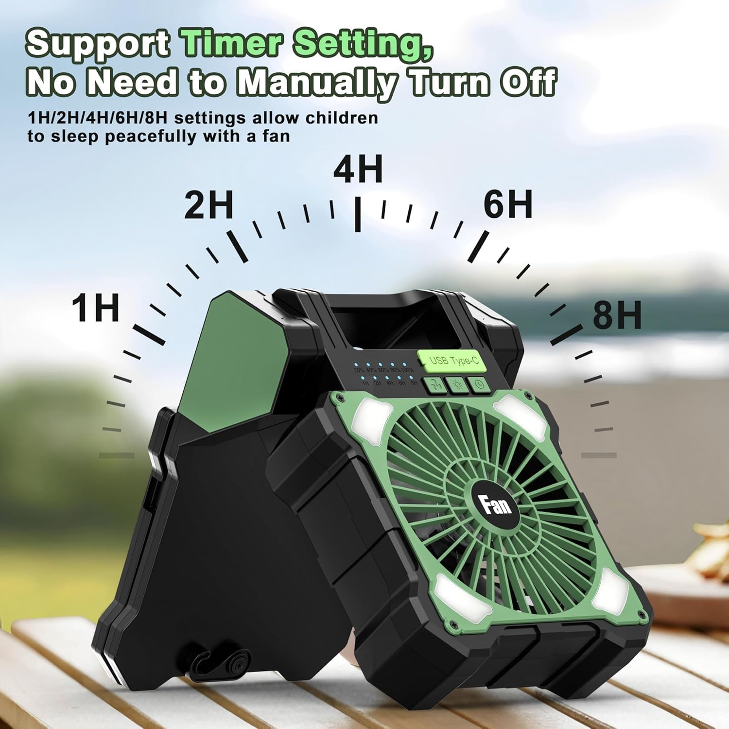 Camping Solar Fan, Dual-Panel Rechargeable Solar Powered Fan with LED Light, 5 Adjustable Speeds Battery Powered Portable Fans, USB-C Fans for Travel Tent Home Camping Accessories image number 3