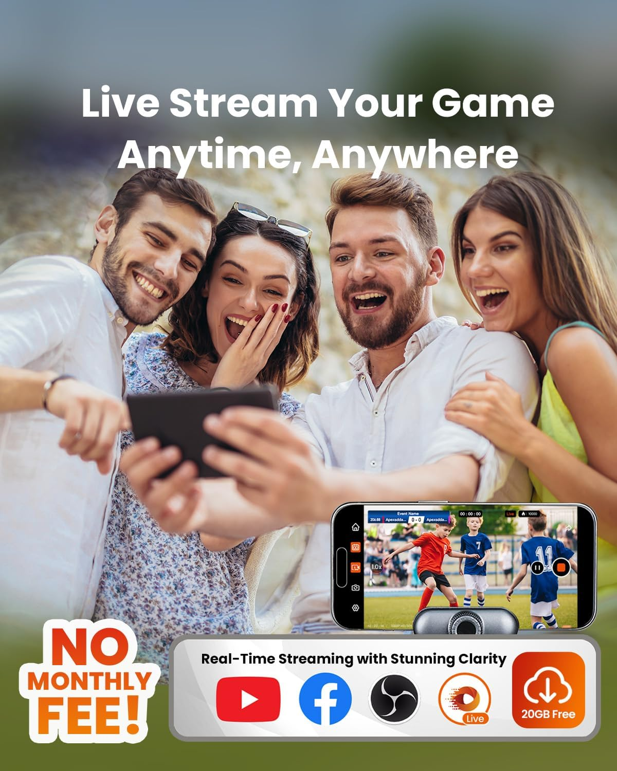 Xbotgo Chameleon AI Auto Sports Action Camera - 4K 60FPS Soccer Camera and Basketball Tracking Camera for Team Sports, Live Streaming, No Subscription, Works with Ios & Android (Lava Graphite) - Lemon Green image number 3