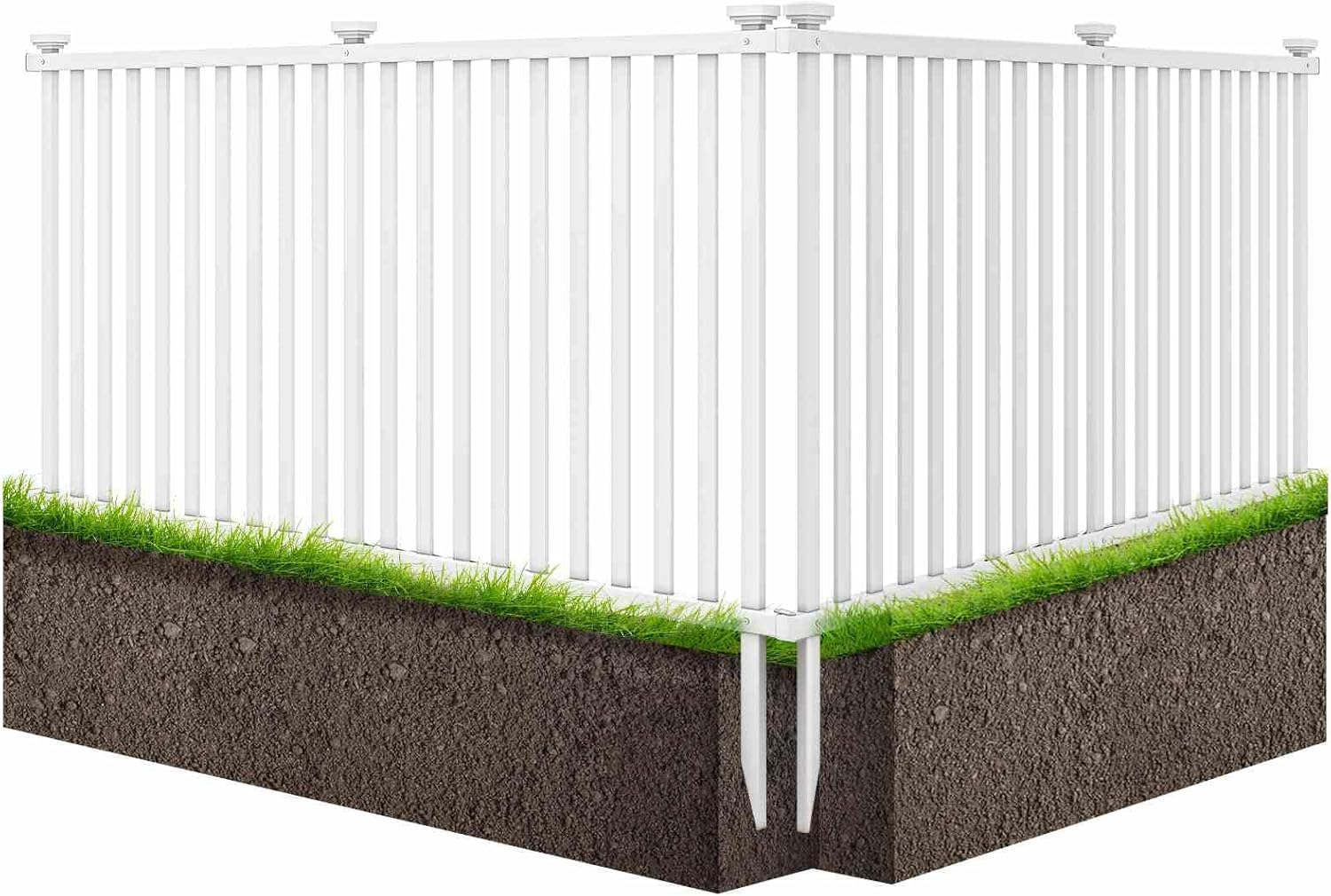 Costway Picket Fence, 2M L X 1.3M H Decorative Fence, 2 No Dig Fence Panels for Soft Ground, Garden Fencing for Pool, Yard & Porch, White (Pack of 2) image number 2