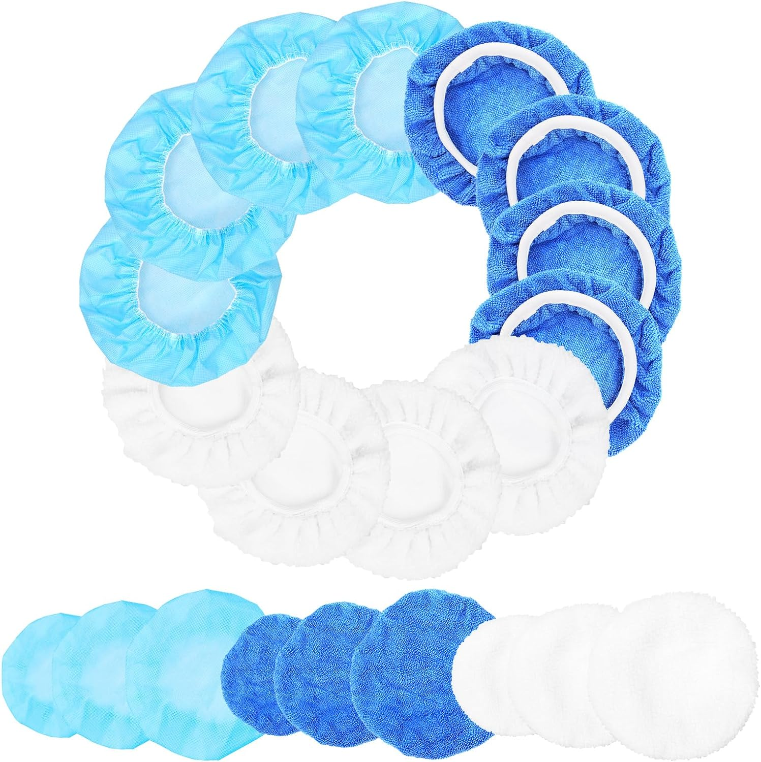 Glarks 12Pcs 9-10 Inch Car Polisher Pad Bonnet Set, Soft Microfiber/Synthetic Fleece/Non-Woven Fabric Polishing Bonnet Buffing Pad Cover Car Waxers Bonnet Set for Orbital Buffer Polisher image number 3