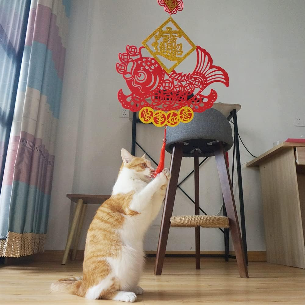 2PCS 11Inch Palace Lantern Tassel Red Fish Chinese New Year Decorations for Party Wedding Supplies Spring Festival Mid-Autumn Moon Ornaments Gilt Lanterns, S image number 4