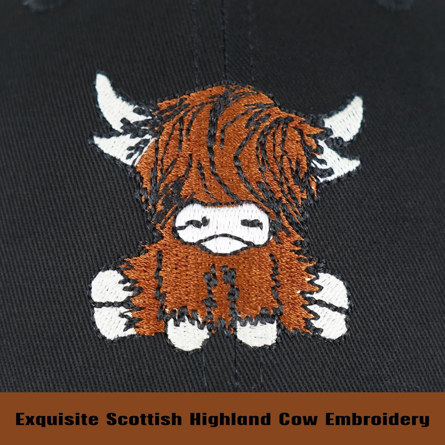 Gswirmchsq Scottish Highland Cow Hat, Cute Embroidery Mesh Baseball Cap Trucker Hats Highland Cow Gifts for Women Men - 01-Beige image number 5