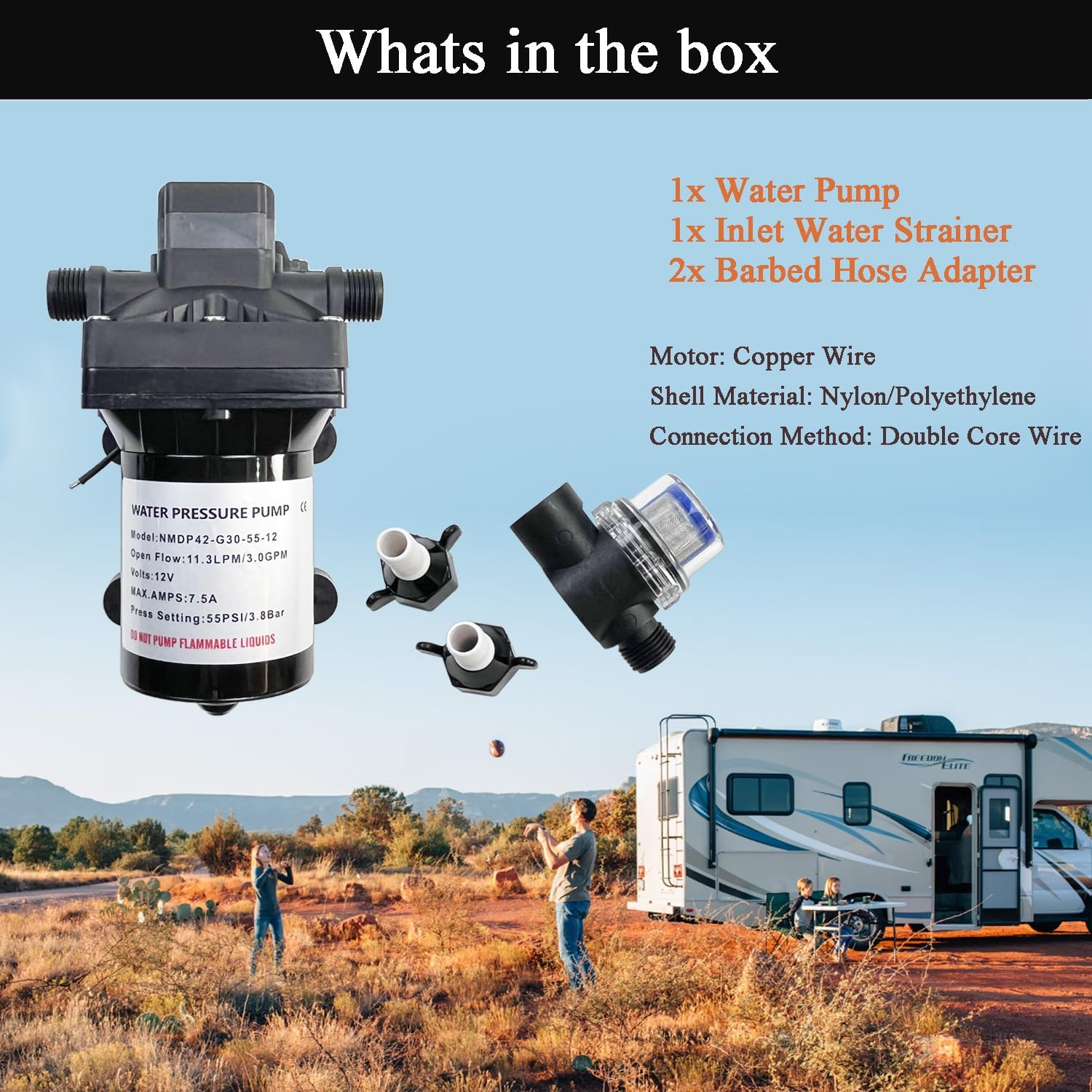 3.0 GPM 12V 55 PSI Revolution Water Pump Compatible with Camper, RV, Shower, Sprayer Replace# 4008-101-A65, 4008-101-E65 Diaphragm Pump RV Water Pump image number 4