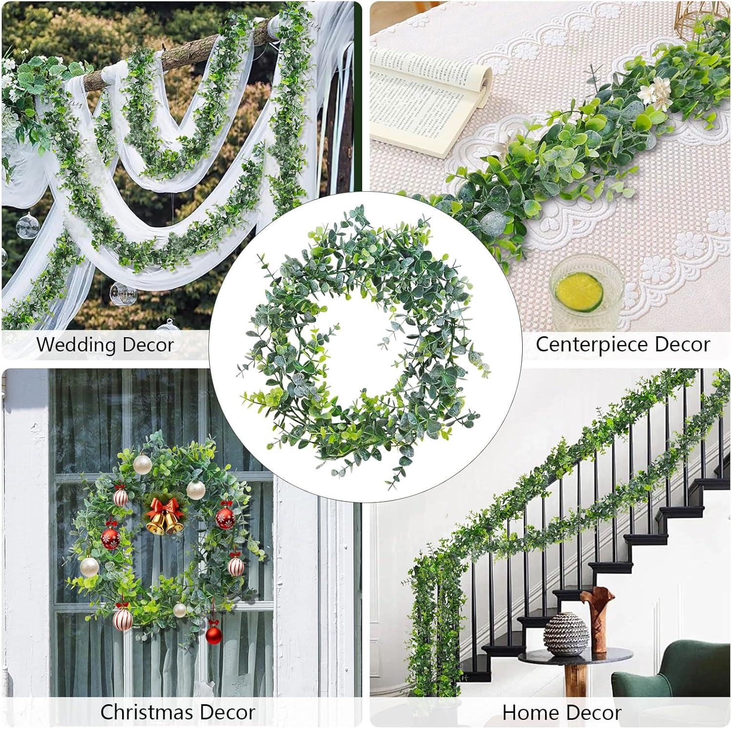 SOVYOULIVE Eucalyptus Garlands for Table, 4 Packs 5.8FT Long Fake Greenery Vines, Artificial Hanging Plant for Wedding Bouquet Party Indoor Outdoor Decor image number 2
