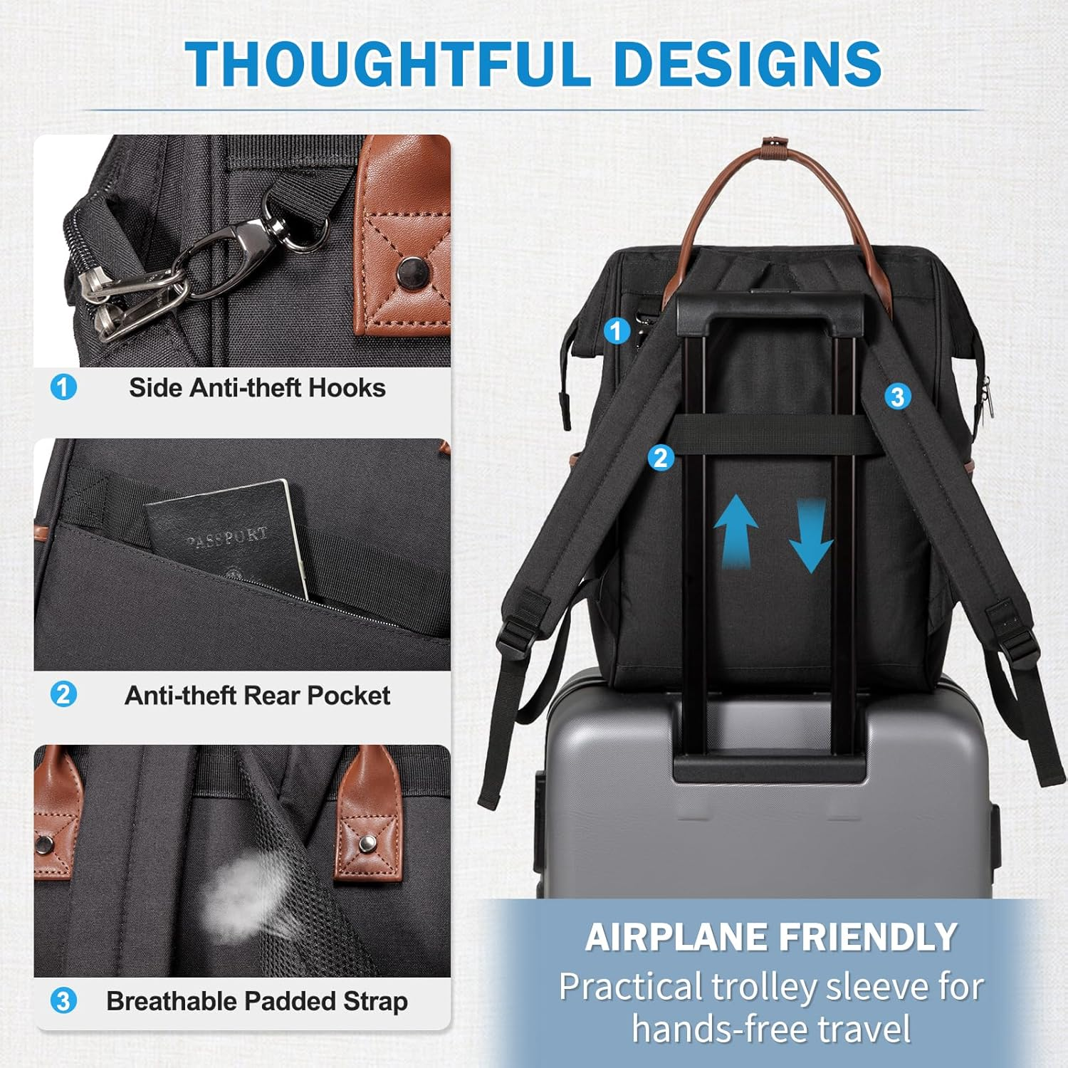 Laptop Backpack for Men Women, KASQO Water-Resistant Travel School Backpack Fit 15.6 Inch Laptop 24L Anti-Theft Rucksuck Daypack with USB Charging Port for Business College Teenagers image number 1