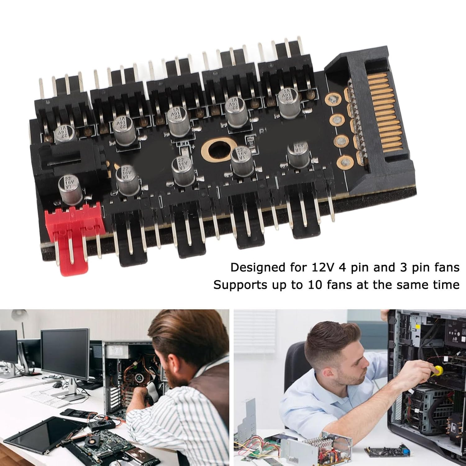 PC Chassis Fan Hub CPU Cooling Hub 10 Port 12V 4 Pin Fan PWM Hub, CPU Cooling Fan Hub for Computer Motherboard (Serial ATA Power) image number 1