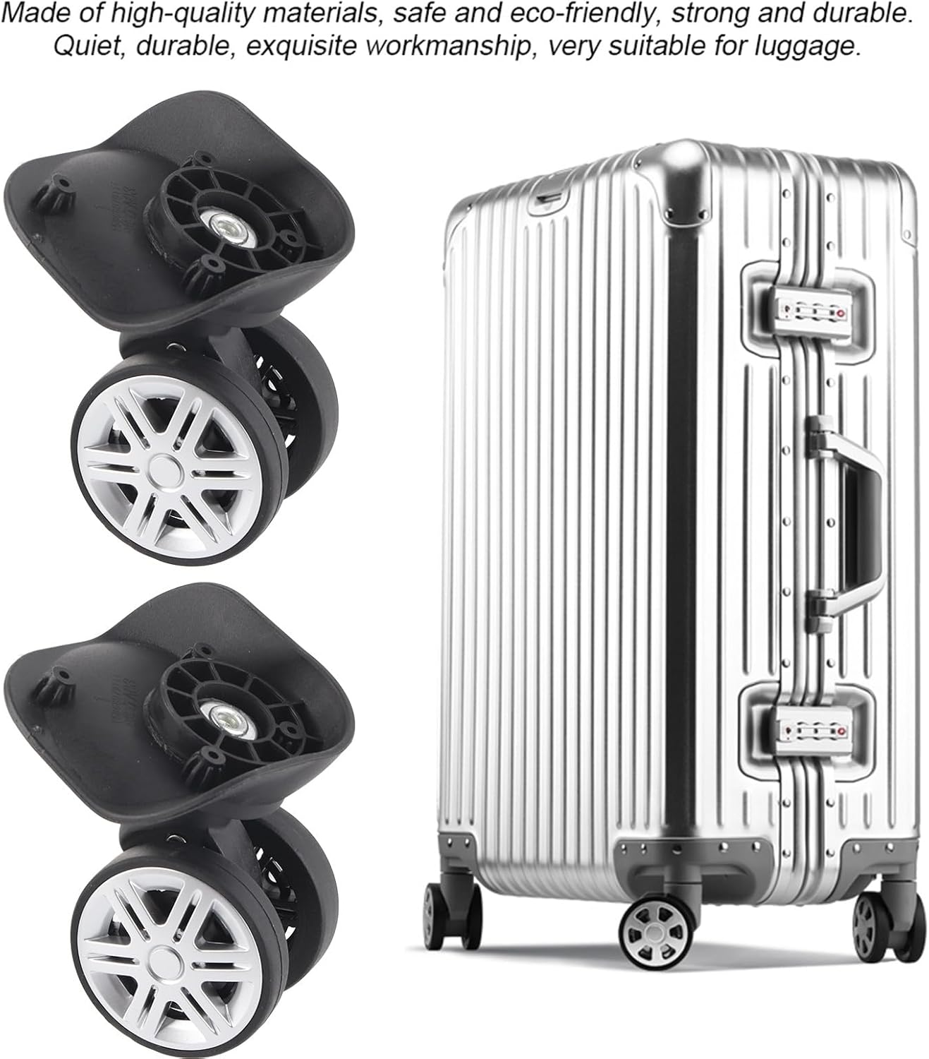 Luggage Suitcase Wheels, 1Pair Luggage Suitcase Replacement Wheels Silent Luggage Rotate Wheel Outdoor Silent Double Row Large Wheel Draw Bar Box Code Case Suitcase Wheel Accessory, Black image number 4