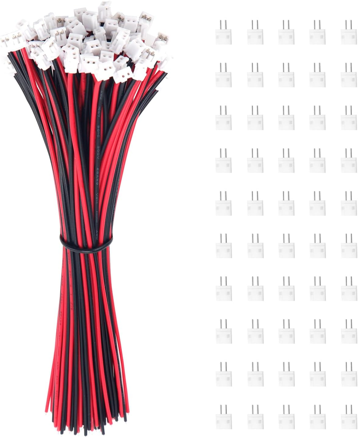 Lyeteung 30 Pairs JST 1.5 ZH 2 Pin Connectors, Mini Micro JST ZH 2-Pin Female and Male with 150 Mm 26AWG Cable Wire (Black Red)